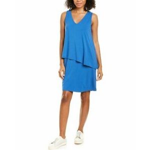 NWT Lilla P Aqua Blue Double Layer V-Neck Shift Dress | S